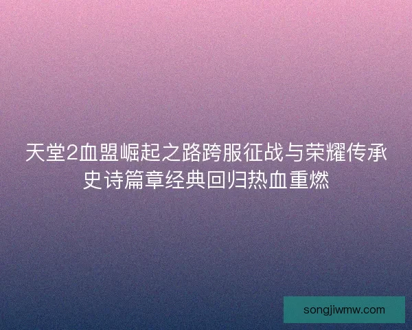 天堂2血盟崛起之路跨服征战与荣耀传承史诗篇章经典回归热血重燃