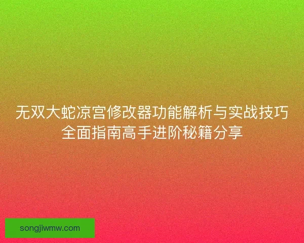 无双大蛇凉宫修改器功能解析与实战技巧全面指南高手进阶秘籍分享